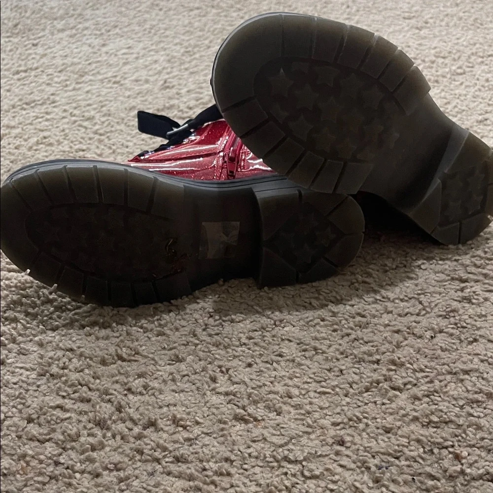 Dream Pairs Red Glitter Kids Boots with Black Velvet Laces
